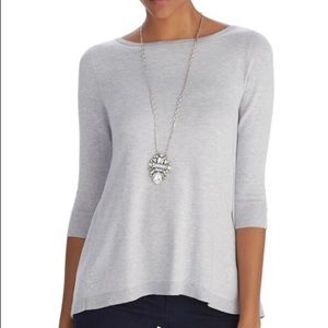WHBM 3/4 SLEEVE WOVEN BACK LAYERED PULLOVER
